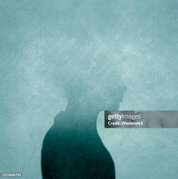 stockillustraties, clipart, cartoons en iconen met silhouette of a disappearing woman's profile blending into a misty background - eenzaamheid