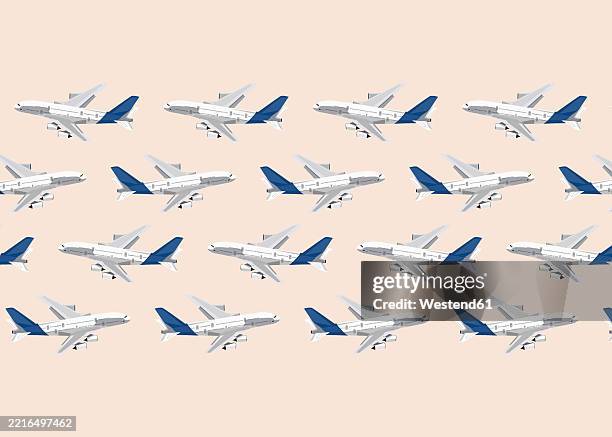 pattern illustration of multiple planes in flight on neutral background - digitalization background stock illustrations