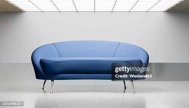 modern blue sofa in a minimalist interior setting - empty bedroom stock illustrations