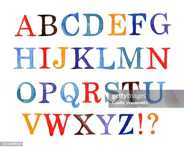 colorful handpainted watercolor uppercase alphabet - alphabet stock illustrations
