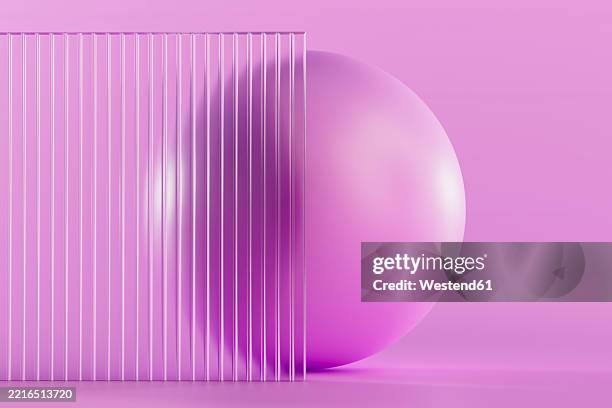 abstract composition with a purple ball and glass panel indoors - hidden patterns stock illustrations
