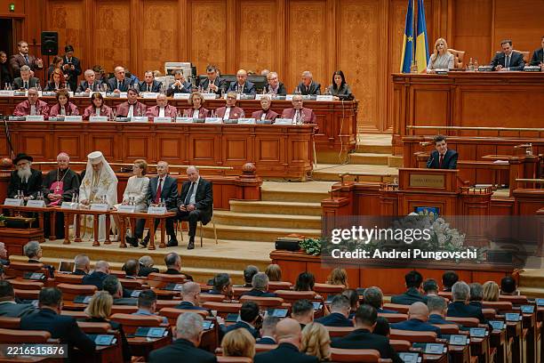 Romanian President Nicusor Dan gives a speech in the Romanian parliament, on May 26, 2025 in Bucharest, Romania. Nicusor Dan, the centrist, pro-EU...