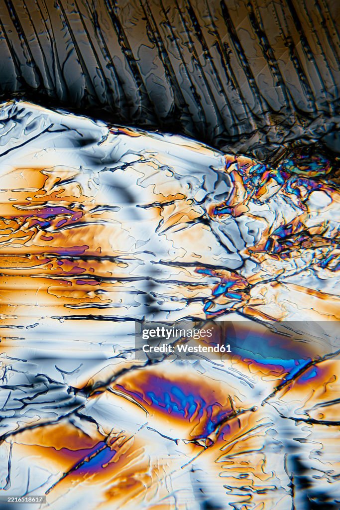 Vibrant abstract patterns of erythritol crystals in close-up view
