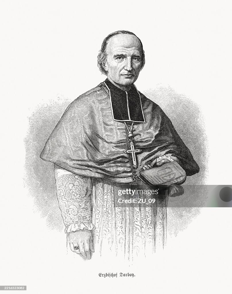 Georges Darboy (1813-1871), French bishop, wood engraving, published in 1892
