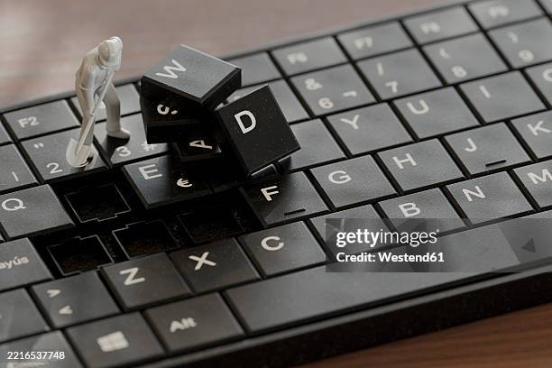 miniature figurine working on a computer keyboard in a 3d concept - work performance stock illustrations