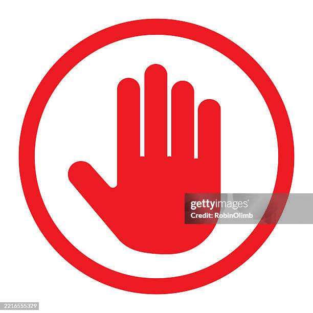 stockillustraties, clipart, cartoons en iconen met red stop hand icon - stopbord