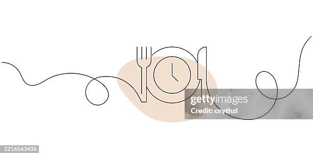 continuous line drawing of lunch time icon. hand drawn symbol vector illustration. - lunch stock illustrations