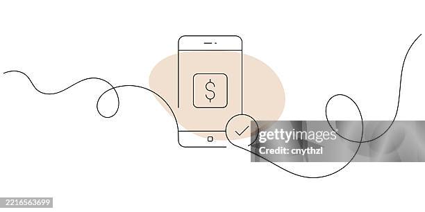 continuous line drawing of mobile banking icon. hand drawn symbol vector illustration. - mobile pay stock illustrations