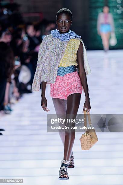Model walks the runway during the Louis Vuitton Cruise 2026 at Palais Des Papes on May 22, 2025 in Avignon, France.