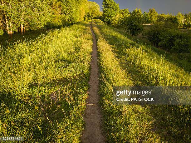 a narrow footpath on an embankment - embankment stock pictures, royalty-free photos & images