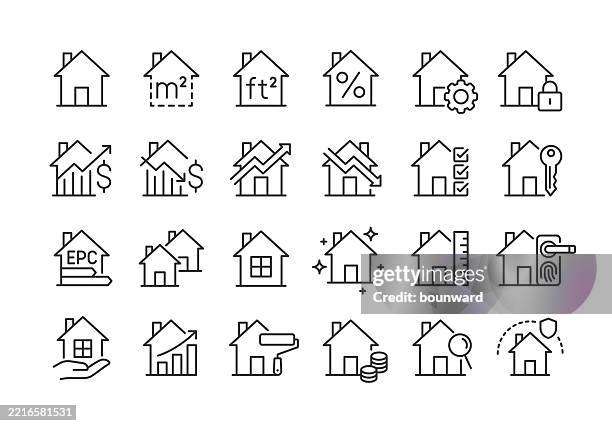 bildbanksillustrationer, clip art samt tecknat material och ikoner med house line icons. pixel perfect. editable stroke. - byggnadsdetalj