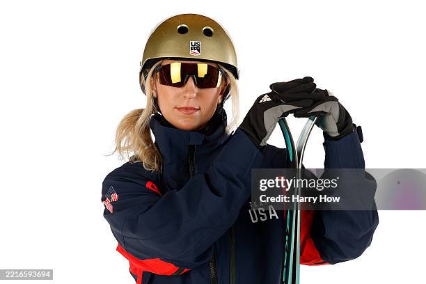 Aerial skier Winter Vinecki of the United States poses for a photo during a Team USA Photo Shoot at Sunset Glenoaks Studios on May 22, 2025 in Sun...