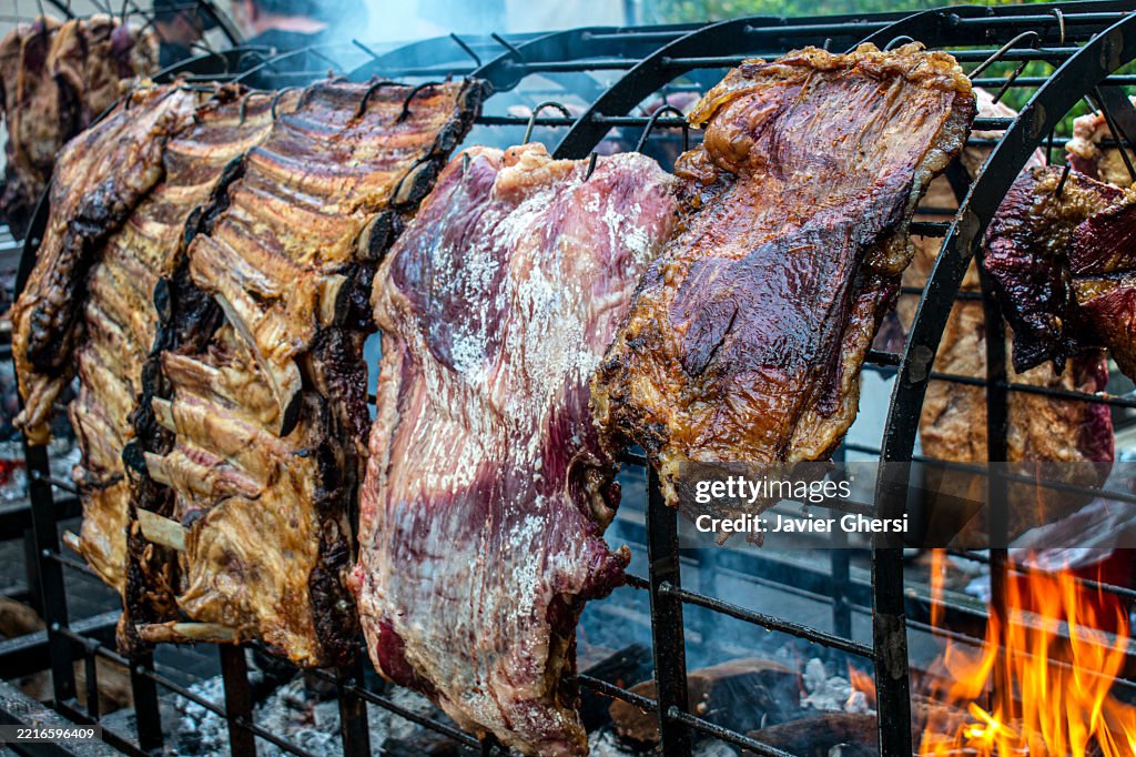 Asado. Roast. Grilled meats cooked over a wood fire. Creole grill. Traditional Argentine cuisine.