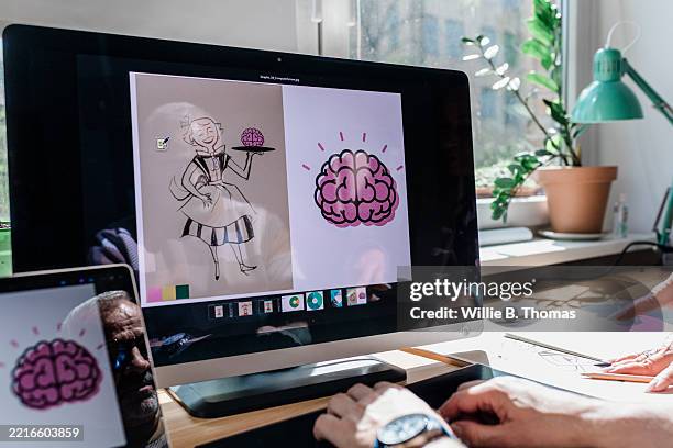 close-up of digital illustration - computer screen reflection drawing stock pictures, royalty-free photos & images