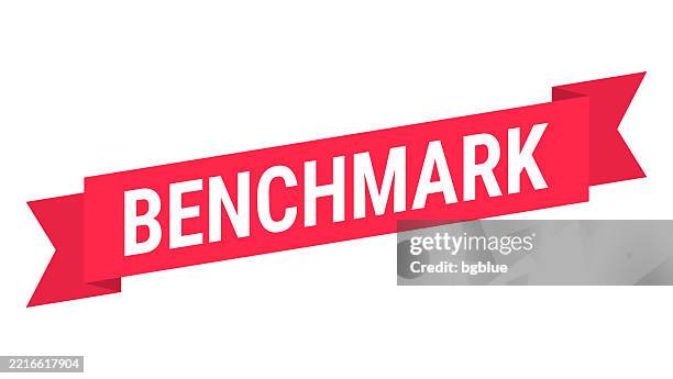benchmark - red banner on white background - yard stick stock illustrations
