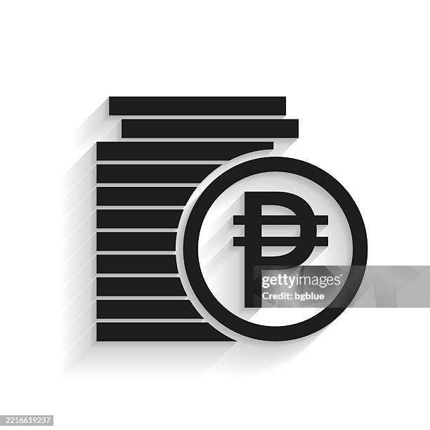 peso coins stack. icon with long shadow on white background - coin stack white background stock illustrations