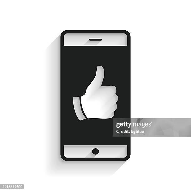 smartphone with thumbs up. icon with long shadow on white background - ipad hand white background stock illustrations