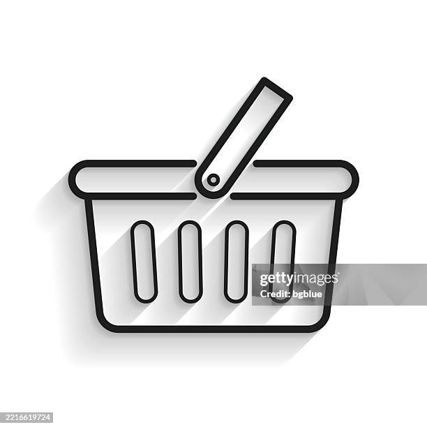 shopping basket. line icon with long shadow on white background - supermarket basket stock illustrations