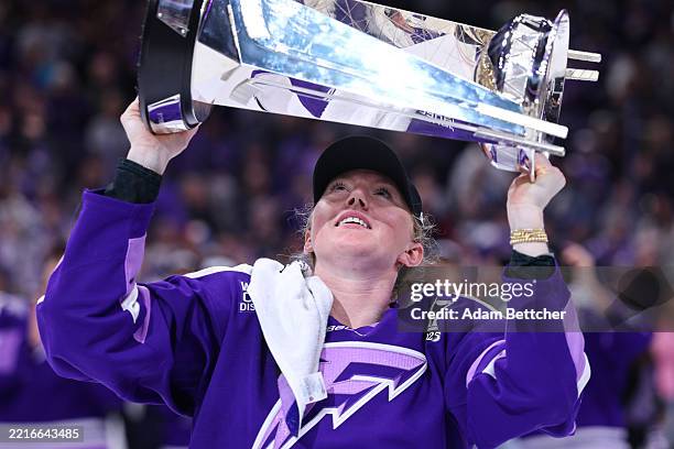 Brooke McQuigge of the Minnesota Frost hoists the Walter Cup after the Minnesota Frost defeated the Ottawa Charge 2-1 to win the Championship at Xcel...