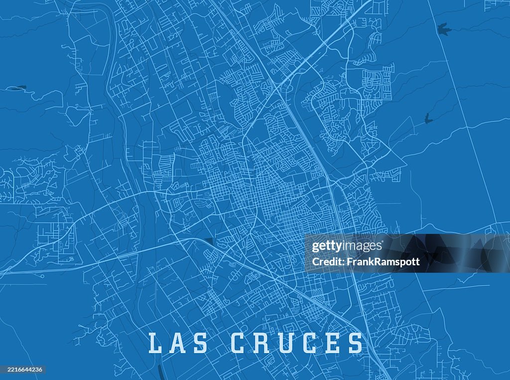 Las Cruces NM City Vector Road Map Blue Horizontal