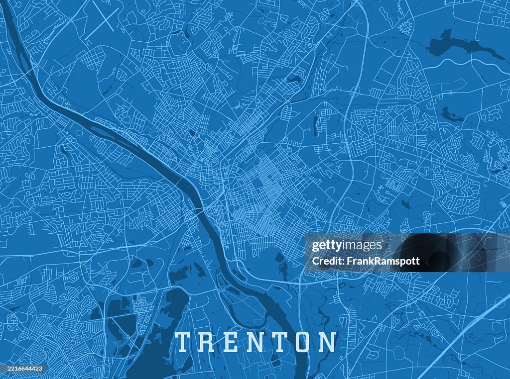 Mapa de carretera vectorial de la ciudad de Trenton, NJ, azul horizontal
