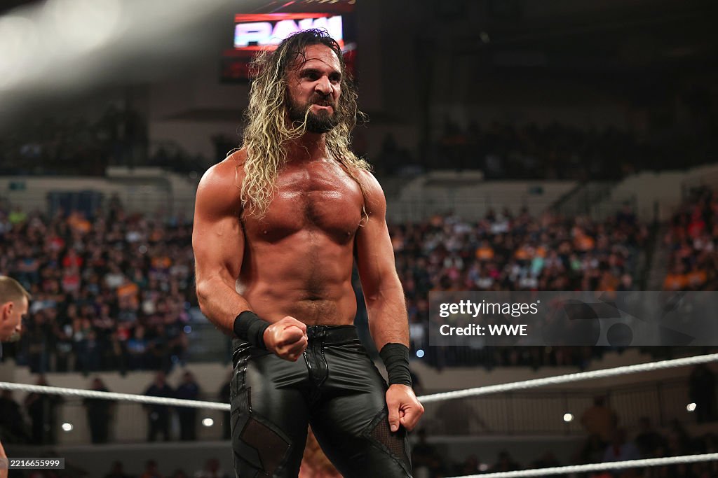 Setha Rong Seth Rollins in ring during Monday Night RAW at Yuengling Center on ...