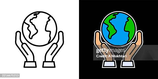 hands holding the earth, icon style. - durability stock illustrations