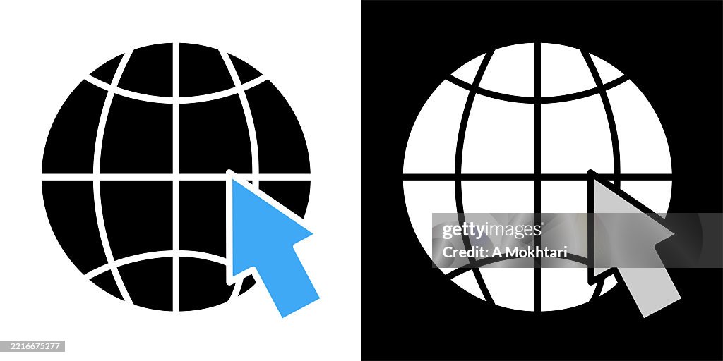 Globe and cursor icon, internet browsing.
