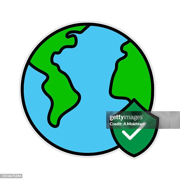 earth icon with security shield. - durability stock illustrations