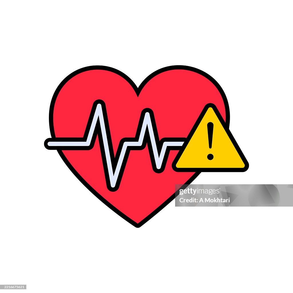 Heart icon with electrocardiogram and warning symbol.