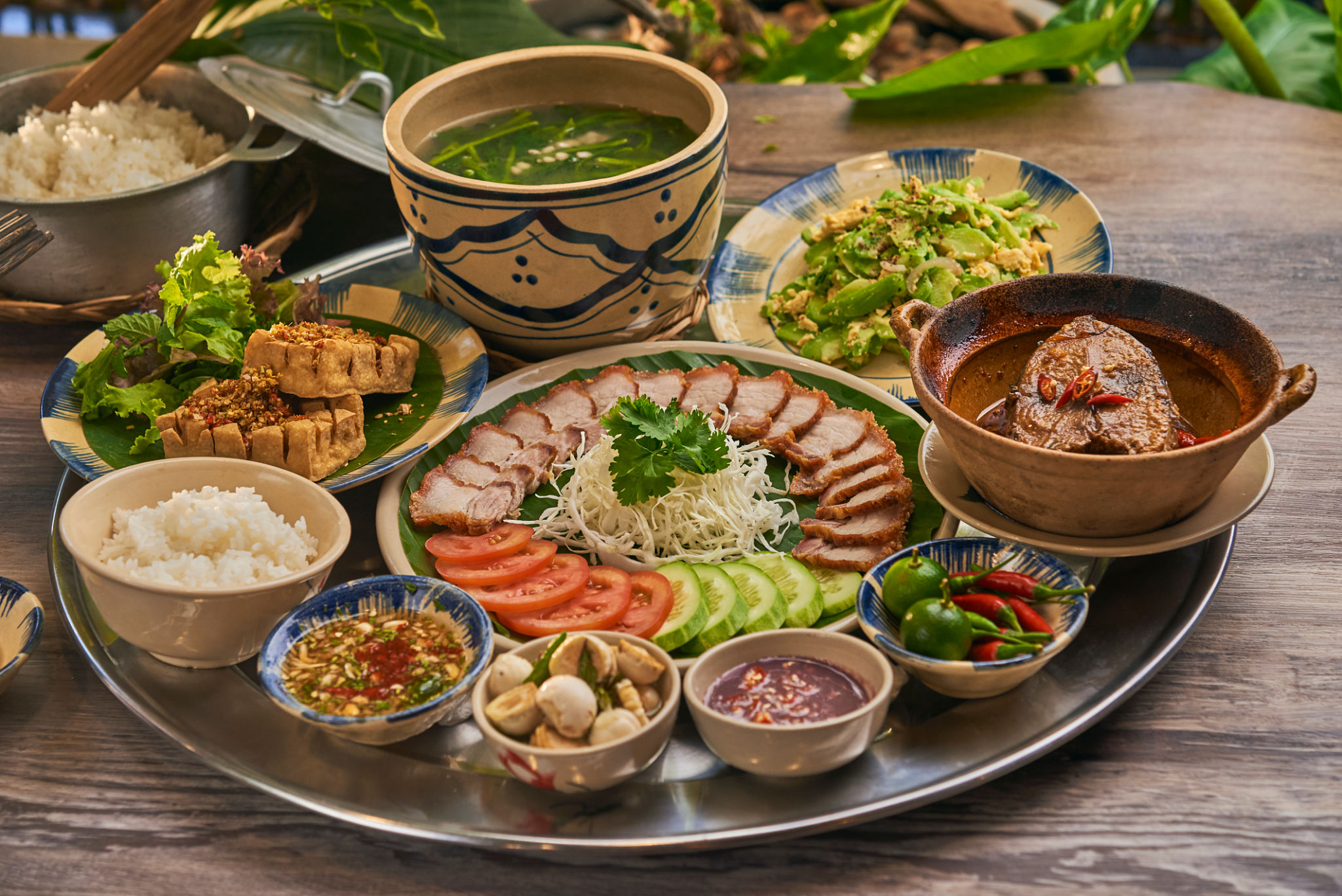 Vietnamse traditional Food in wooden table Vietnamse traditional Food in wooden table