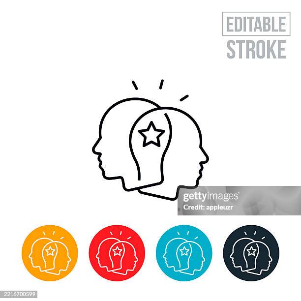 two heads thinking together to come up with solution thin line icon - editable stroke - integrated solutions stock illustrations