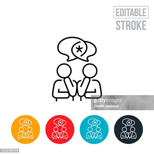 two people thinking up solution thin line icon - editable stroke - two people talking icon stock illustrations