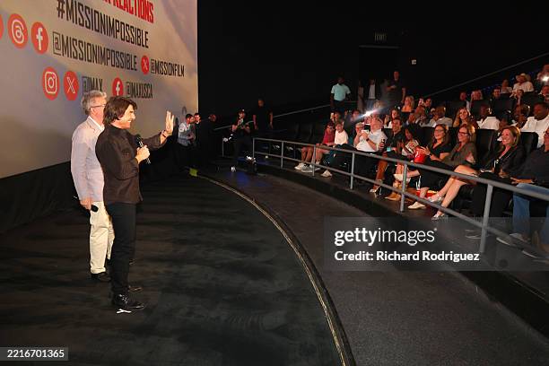 Tom Cruise and Christopher McQuarrie speak during the "Mission: Impossible – The Final Reckoning" Texas PA Tour at AMC NorthPark 15 on May 22 in...