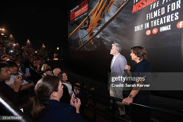 Tom Cruise and Christopher McQuarrie attend the “Mission: Impossible – The Final Reckoning” Texas PA Tour at AMC Rivercenter 11 on May 22 in San...