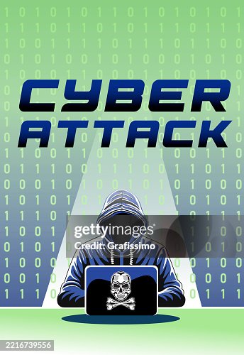 Data thief bot stealing password information from computer at night with skull and crossbones Data thief bot stealing password information from computer at night with skull and crossbones