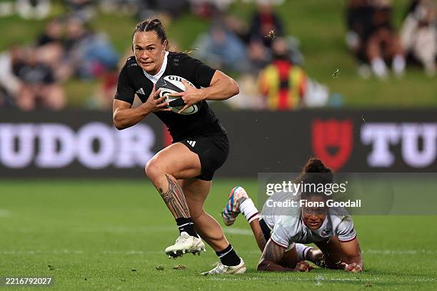 Portia Woodman-Wickliffe of New Zealand in action during the Pacific Four Series match between the New Zealand Black Ferns and USA at North Harbour...