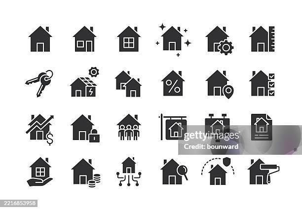 house flat black icons. vector - home owner stock illustrations