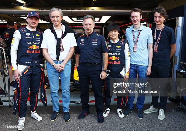 Max Verstappen of the Netherlands and Oracle Red Bull Racing, Yuki Tsunoda of Japan and Oracle Red Bull Racing and Christian Horner, Team Principal...