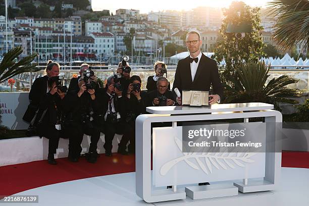 Joachim Trier poses with the Grand Prix Award for "Sentimental Value" during the Palme D'Or winners photocall at the 78th annual Cannes Film Festival...