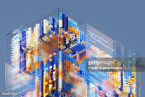 glass cube protecting data, visualizing cyber security with programming code - abstract cube stock pictures, royalty-free photos & images