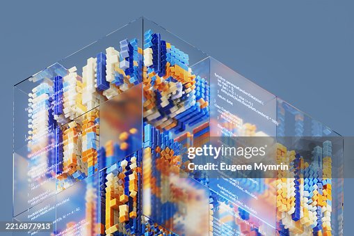 Glass Cube Protecting Data, Visualizing Cyber Security with Programming Code Glass Cube Protecting Data, Visualizing Cyber Security with Programming Code