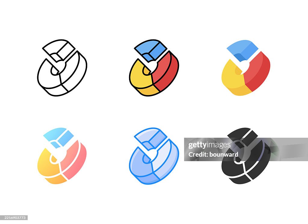 Icônes de diagrammes de cartes 3D. 6 styles différents. Trait modifiable.