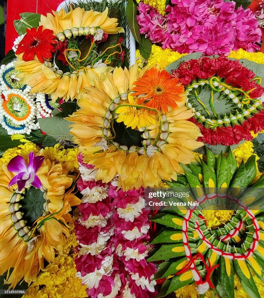 Puja flowers/Magnolia champaca/swarna champa flowers in the market at Shree Siddhivinayak Temple,Mumbai