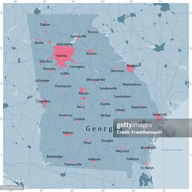 georgia us state vector road map grey - dalton georgia stock illustrations