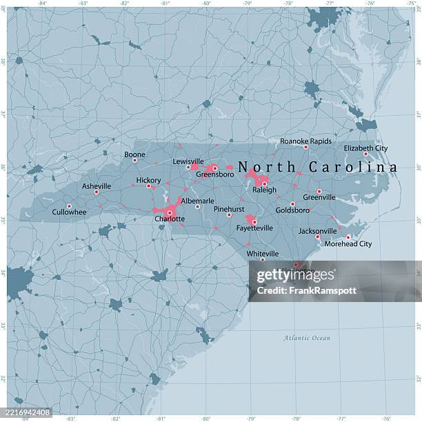 ilustraciones, imágenes clip art, dibujos animados e iconos de stock de carolina del norte estado de ee. uu. mapa de carretera vectorial gris - charlotte carolina del norte