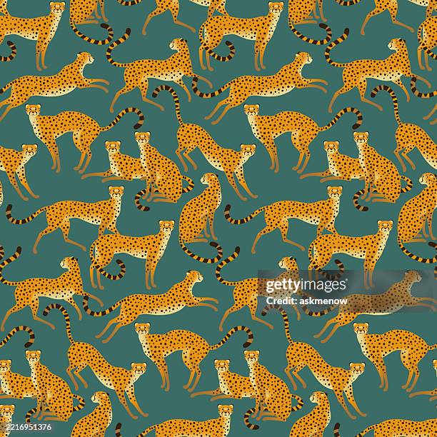 seamless pattern with cheetahs - cheetah running stock illustrations