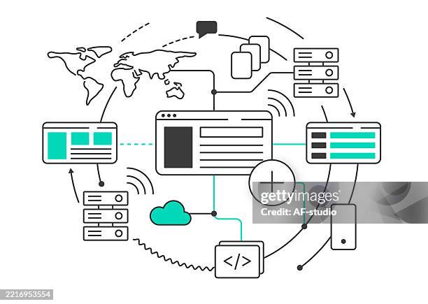 illustrazioni stock, clip art, cartoni animati e icone di tendenza di mondo digitale - illustrazione al tratto #4 - ai wireframe