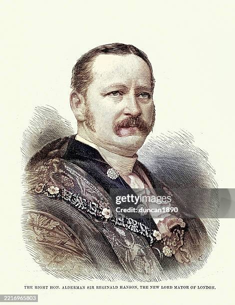 reginald hanson, lord mayor of london from 1886 to 1887, vintage illustration, 19th century 1880s - lord mayor of london city of london stock illustrations