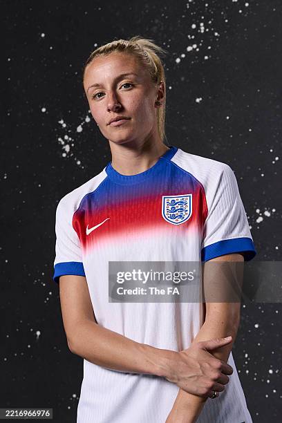 Leah Williamson of England poses during the England Women's Kit Launch Portrait Session at St Georges Park on May 27, 2025 in Burton-upon-Trent,...